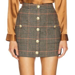 L'AGENCE Zander Button Mini Skirt in Tan And Teal NWT